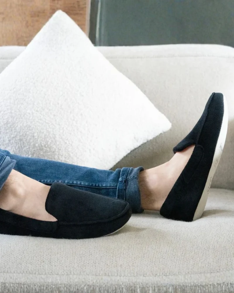 Chaussons mocassins Homme brodé Noir