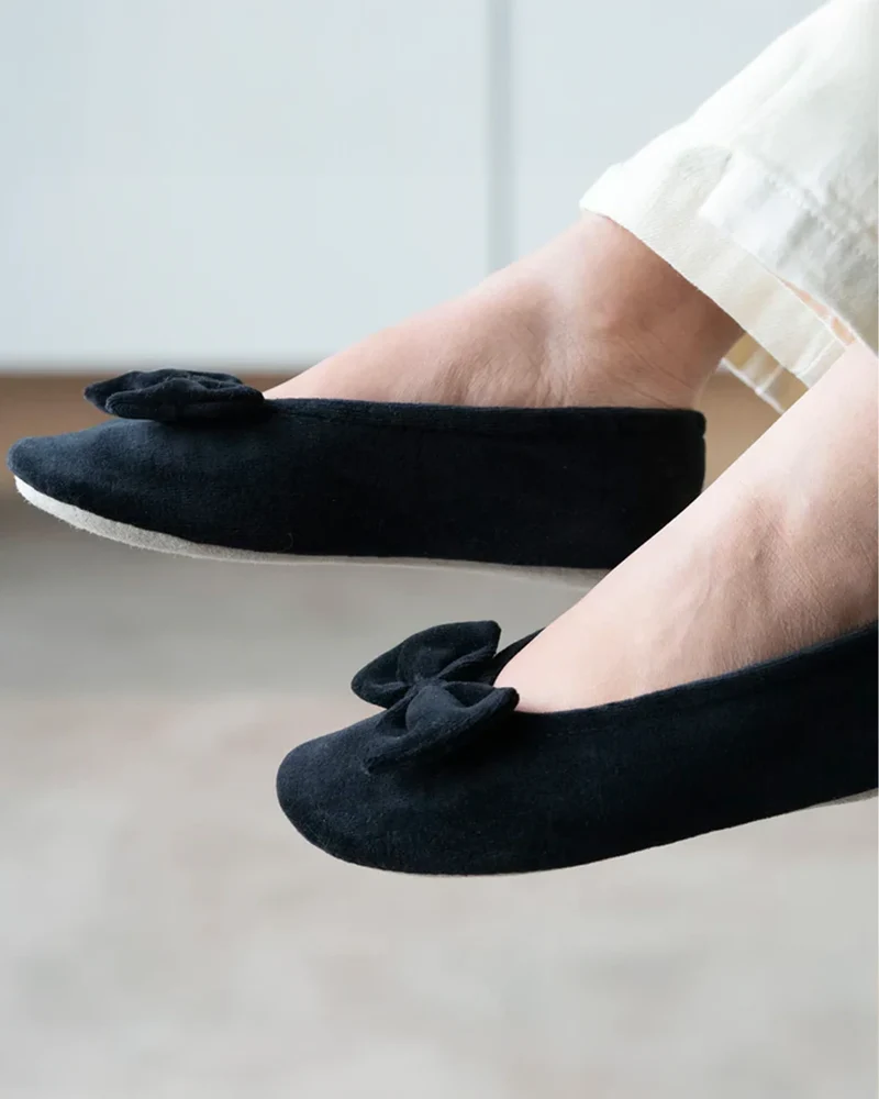 Chaussons ballerines Femme Grand Noeud Noir
