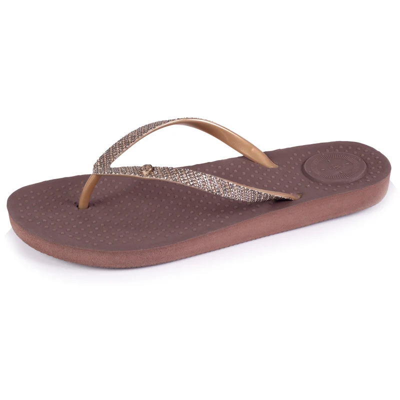 Tongs Femme tige ornements Marron