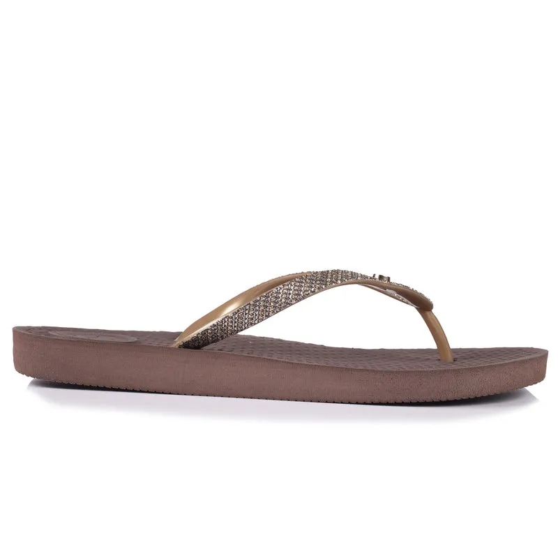 Tongs Femme tige ornements Marron
