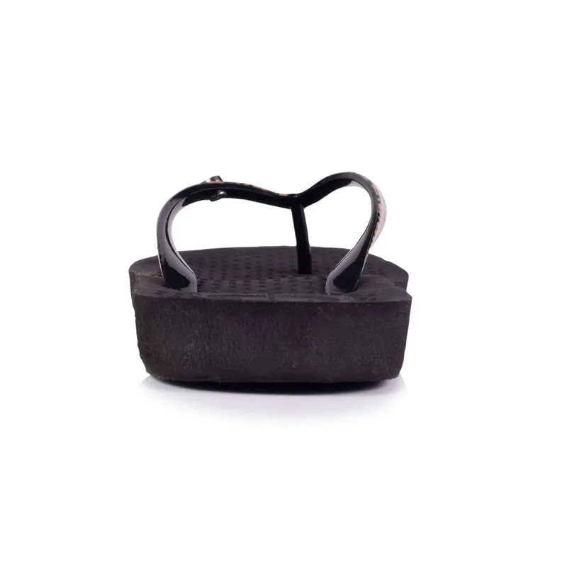 Tongs Femme tige imprimé léopard Noir