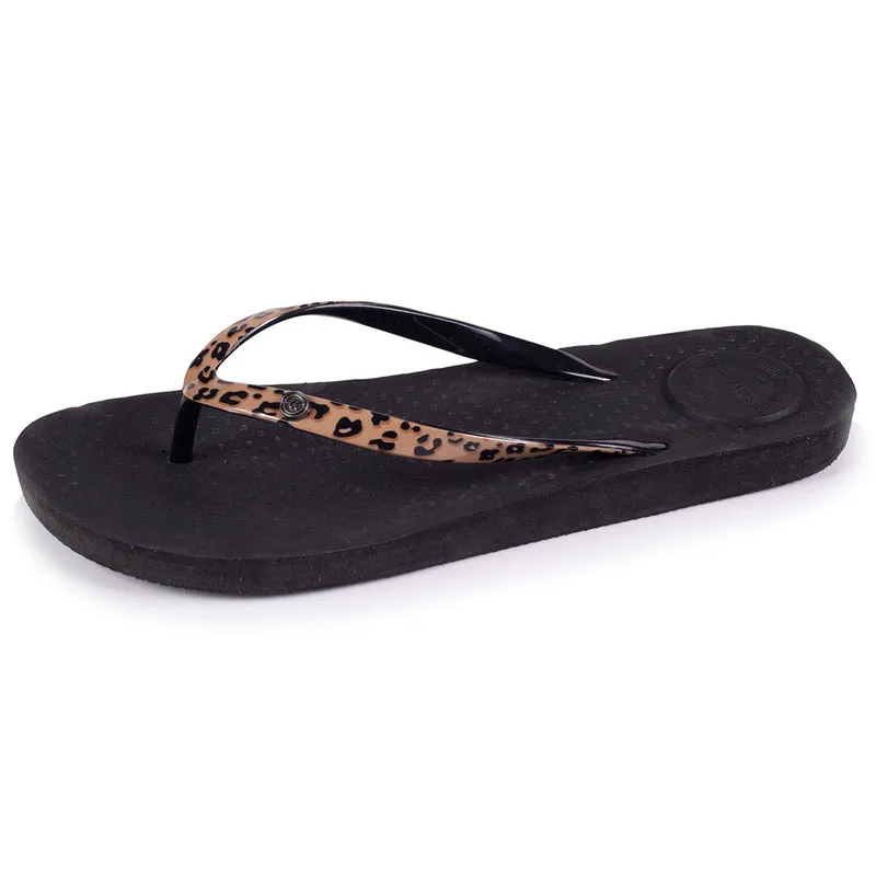 Tongs Femme tige imprimé léopard Noir