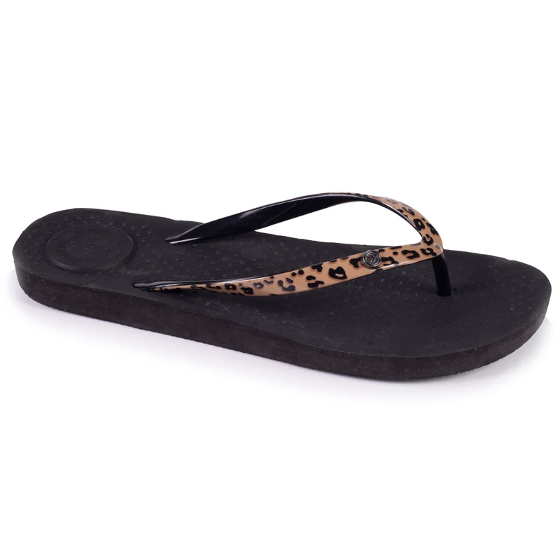 Tongs Femme tige imprimé léopard Noir