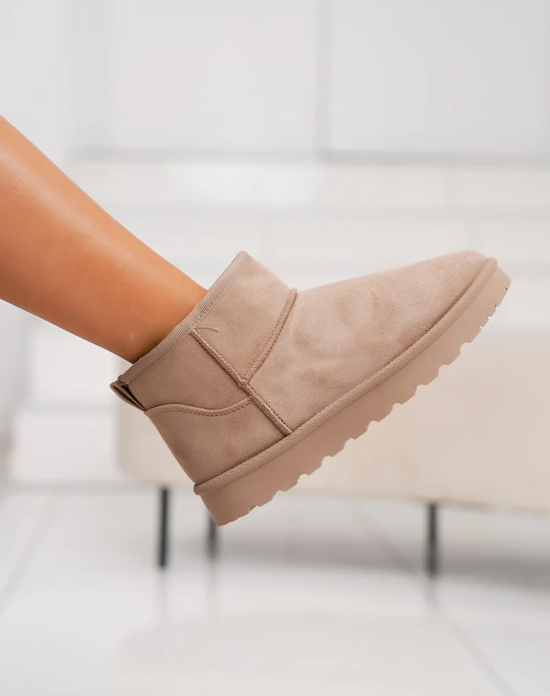 Bottines basses fourrées en suédine taupe