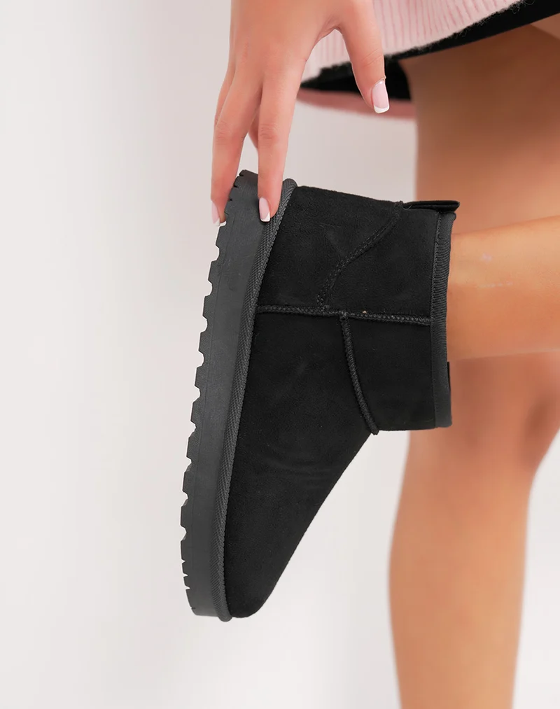 Bottines basses noires fourrées en suédine