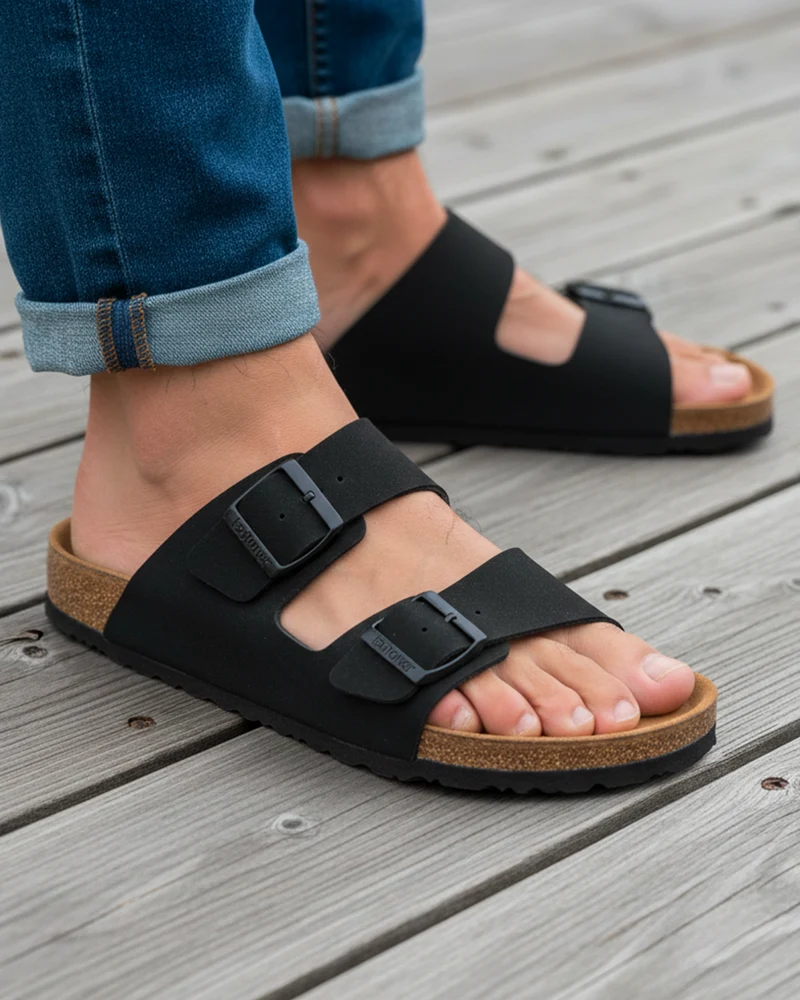 Mules sandales Homme double bride noir