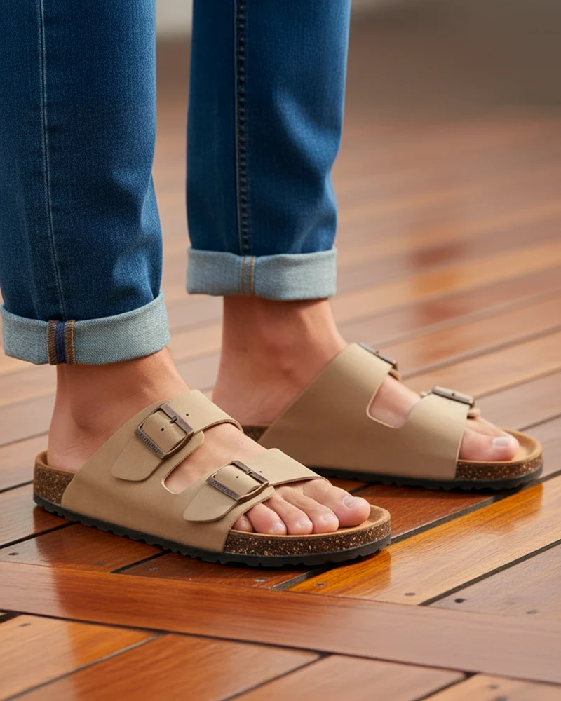 Mules sandales Homme double bride taupe
