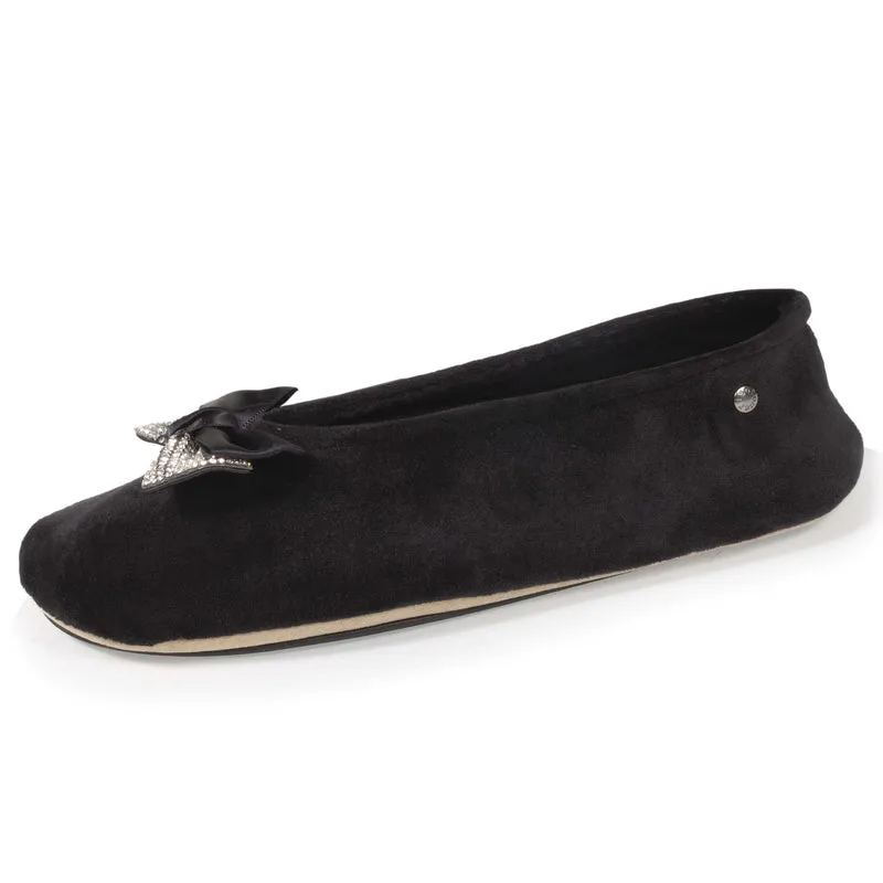 Chaussons ballerines Femme Nœud Bijou Noir