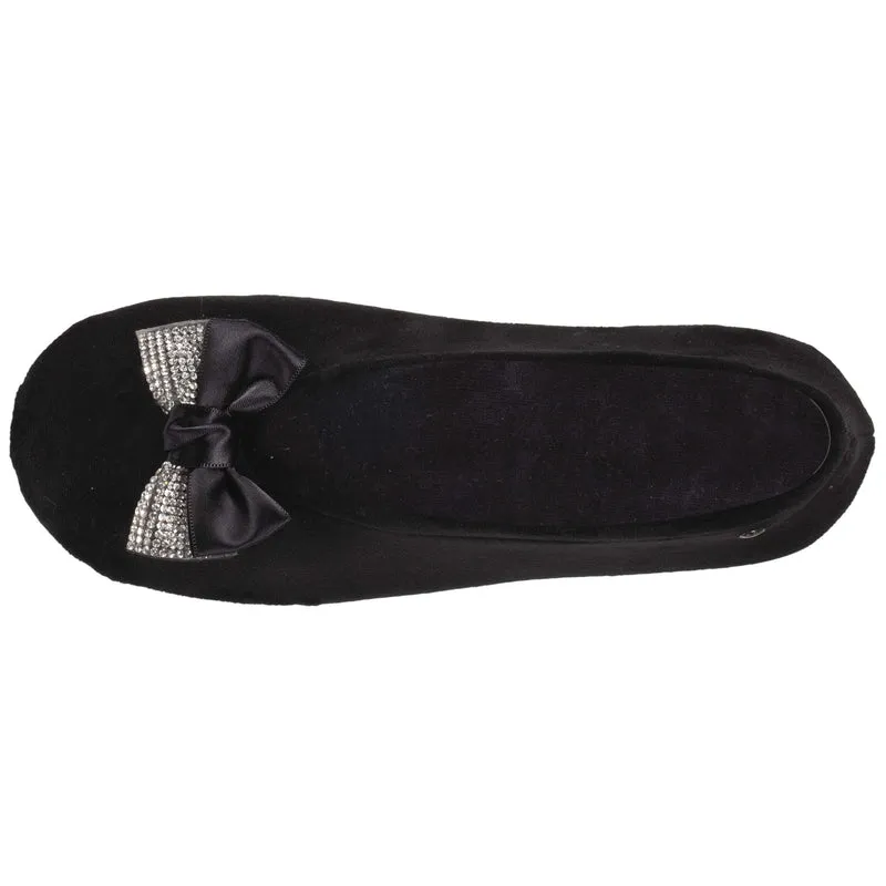 Chaussons ballerines Femme Nœud Bijou Noir