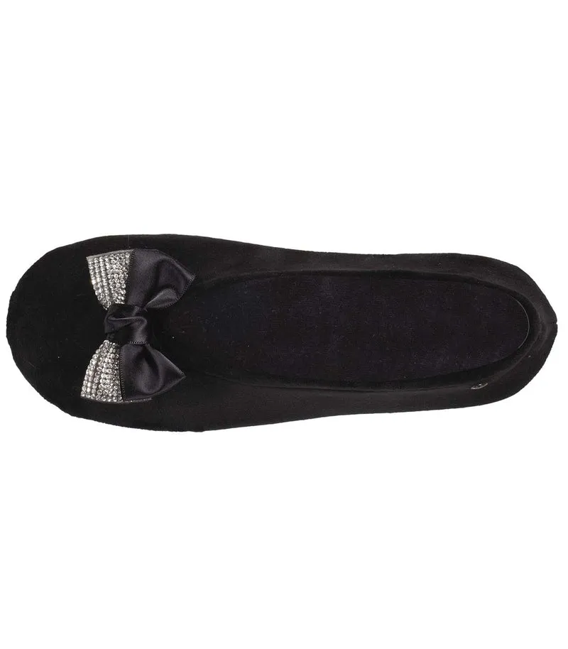 Chaussons ballerines Femme Nœud Bijou Noir