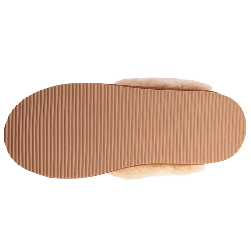 Chaussons mules fourrées Femme Camel