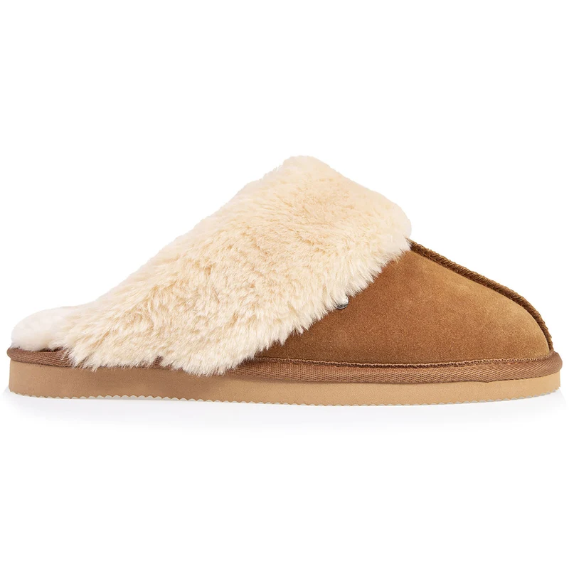 Chaussons mules fourrées Femme Camel