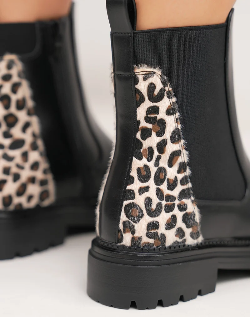 Bottines noires style chelsea à imprimé léopard