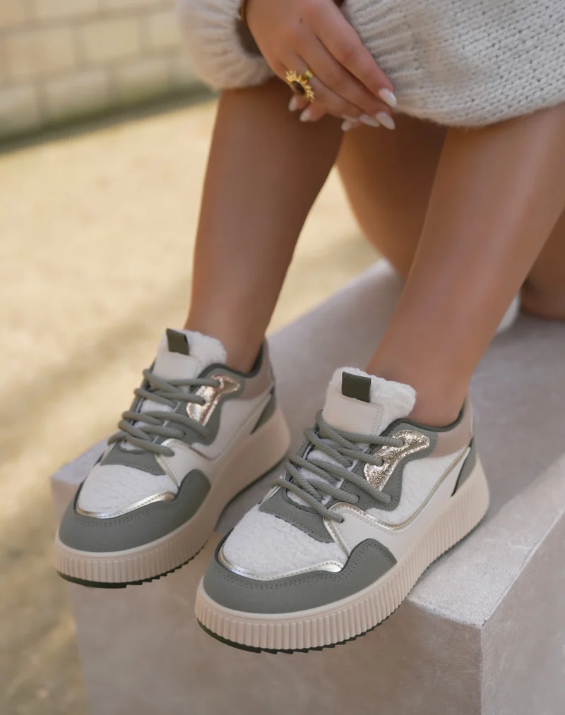 Baskets kaki moumoute à plateforme