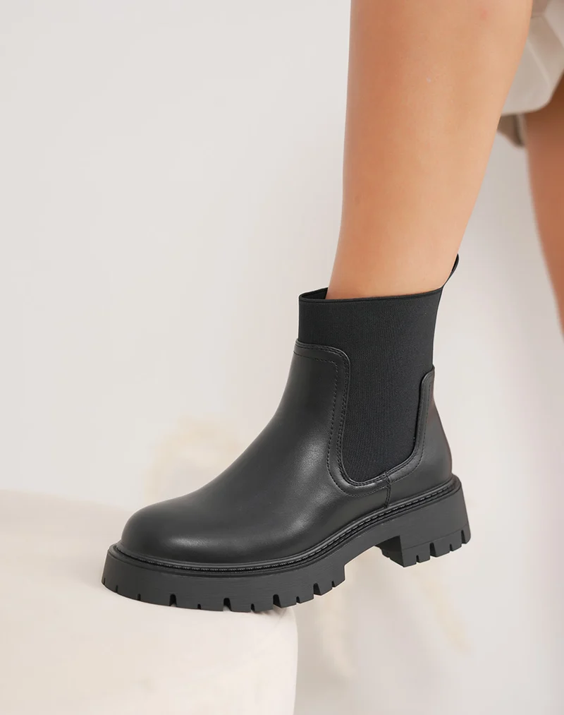 Bottines Chelsea noires fourrées – Semelle crantée