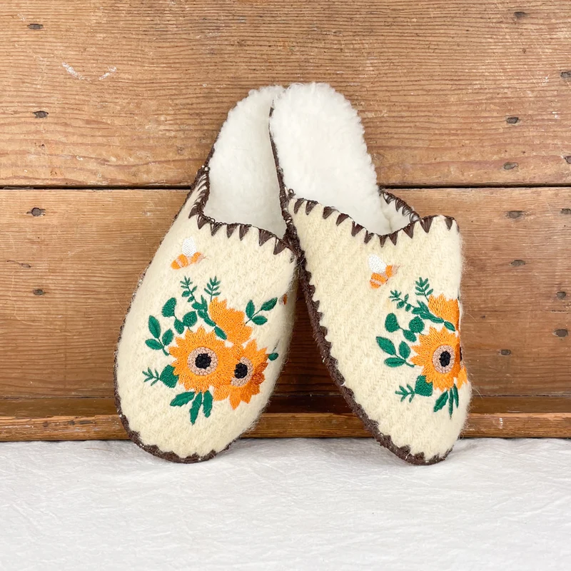 Pantoufles fleuries en laine