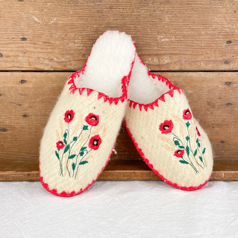 Pantoufles fleuries en laine