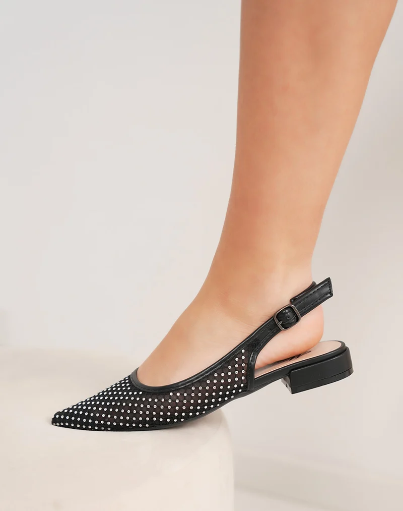 Escarpins femme noirs transparents à strass élégants avec bride ajustable