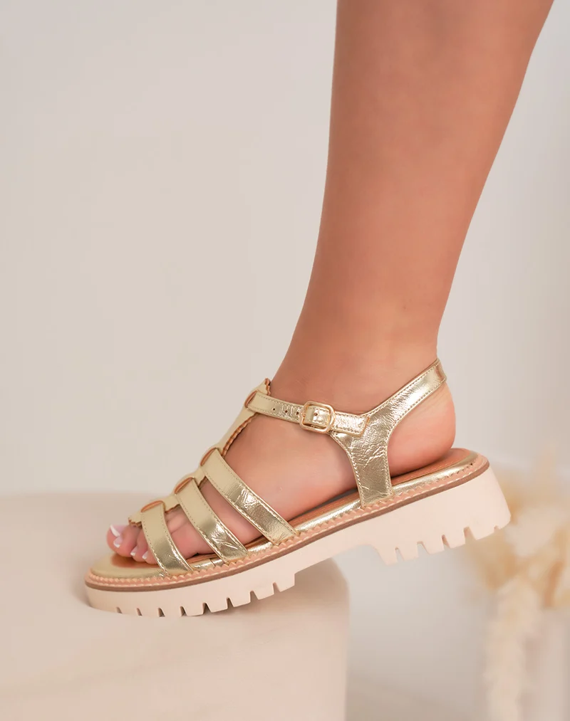 Nu-pieds femme dorés FINDLAY à brides fines avec semelle crantée beige clair
