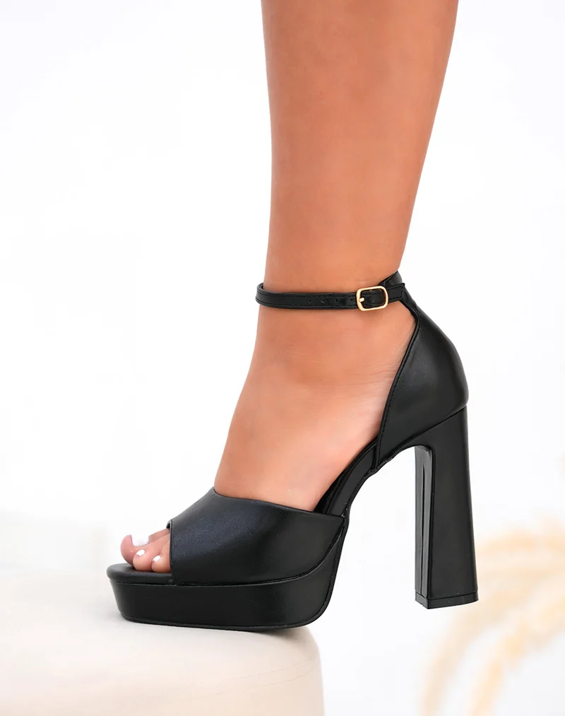 Sandales femme noires à talon épais et plateforme avec bride ajustable