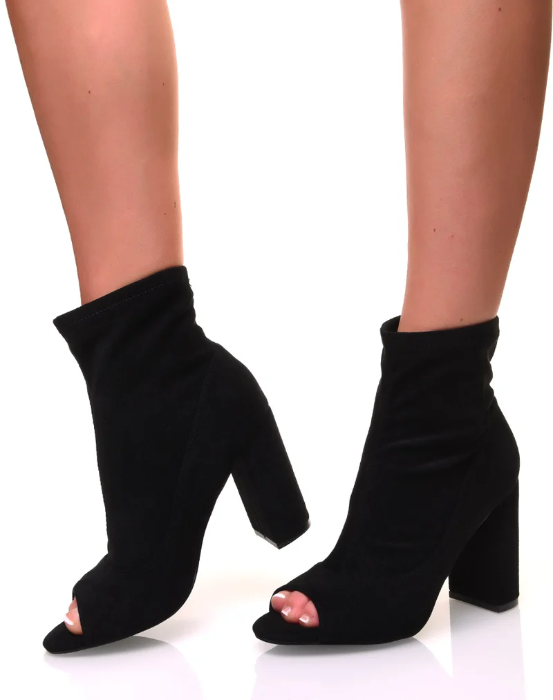 Bottines effet chaussette à talons en suédine noire