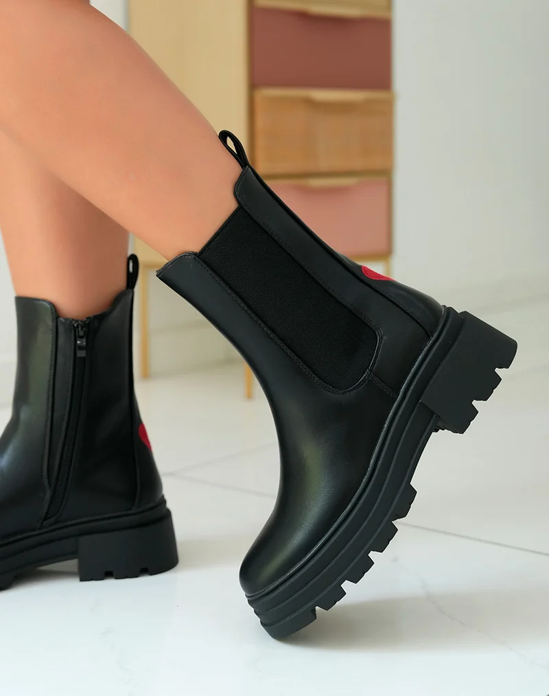 Bottines Chelsea Noires à Semelle Épaisse pour Femme