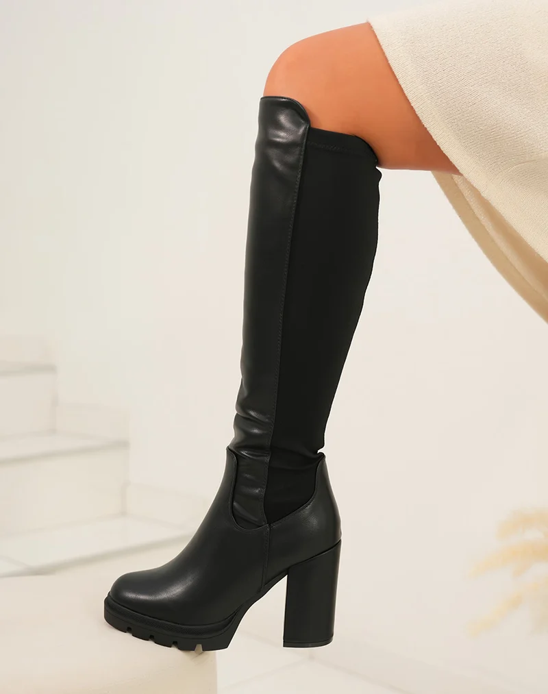 Bottes Cavalières en Similicuir & Tissu - L'Équilibre Parfait entre Confort et Élégance