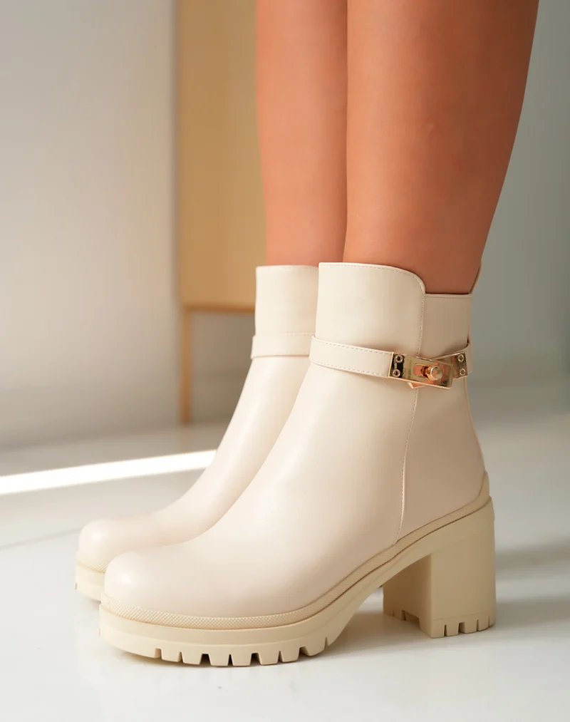 Bottines Femme Beiges à Talon Haut