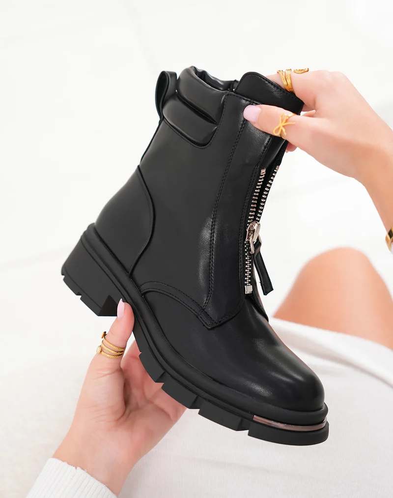Bottines femme noires fourrées à zip argenté