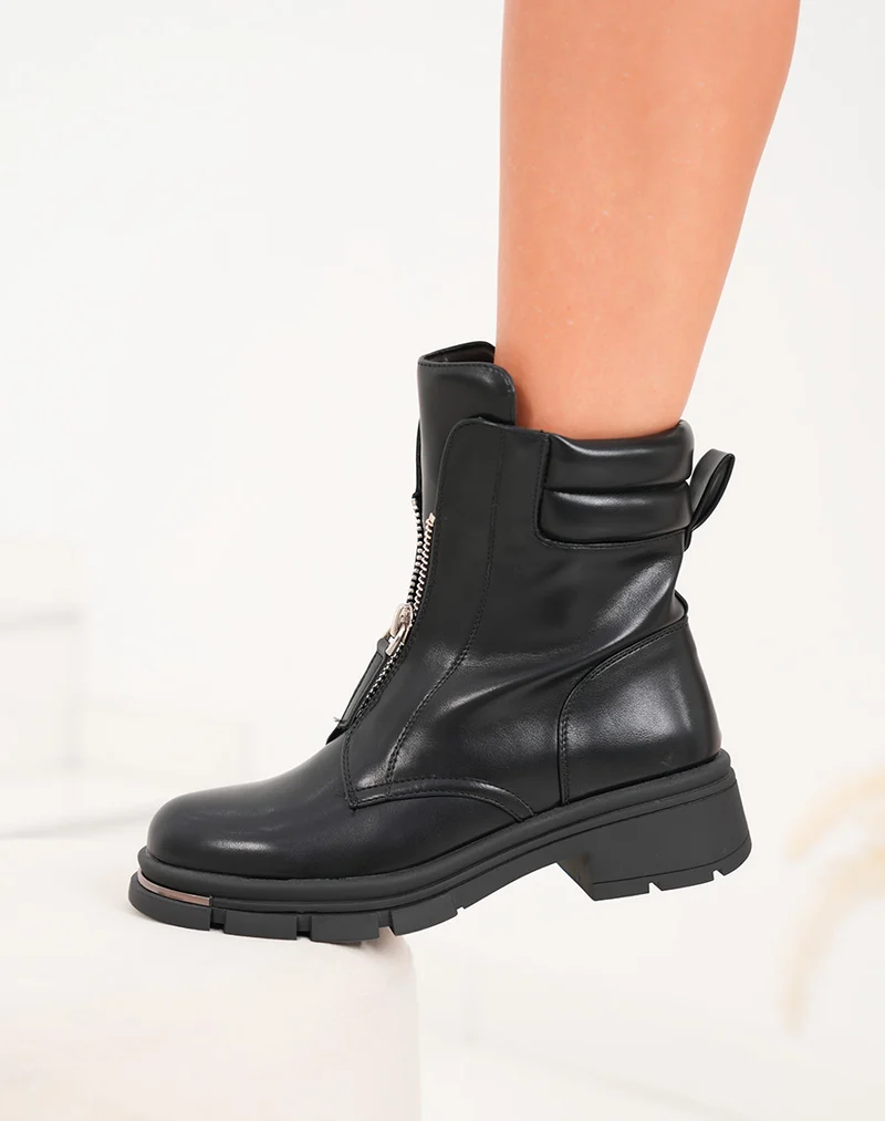 Bottines femme noires fourrées à zip argenté