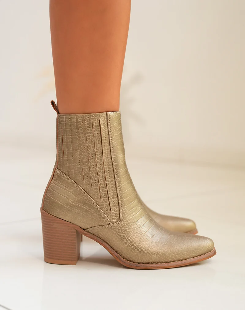 Bottines Femme Glamour : Dorée & Motif Serpent
