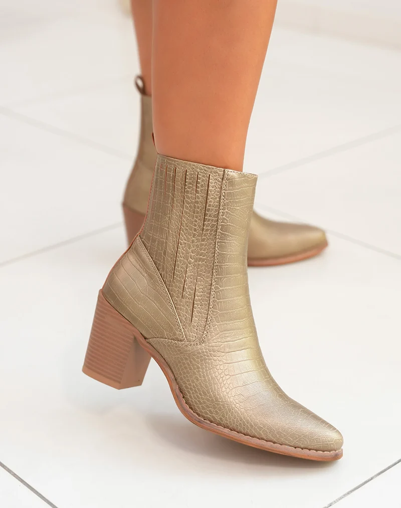 Bottines Femme Glamour : Dorée & Motif Serpent