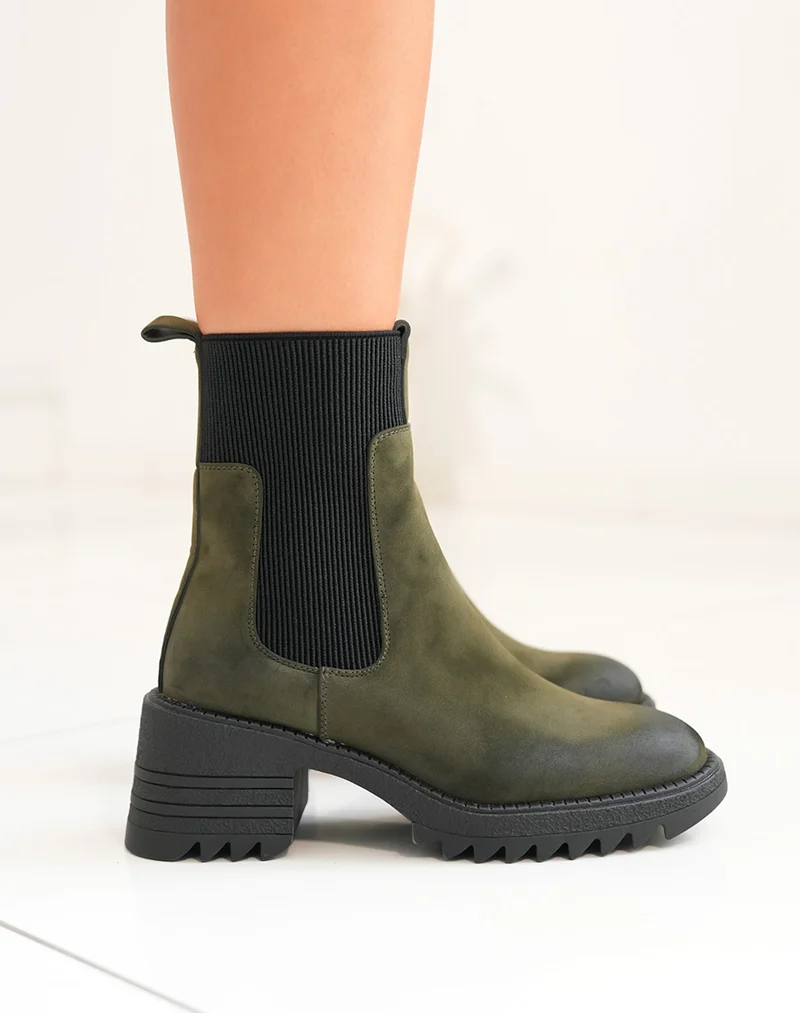 Bottines Femme Kaki Chic : Talon Subtil & Élastique