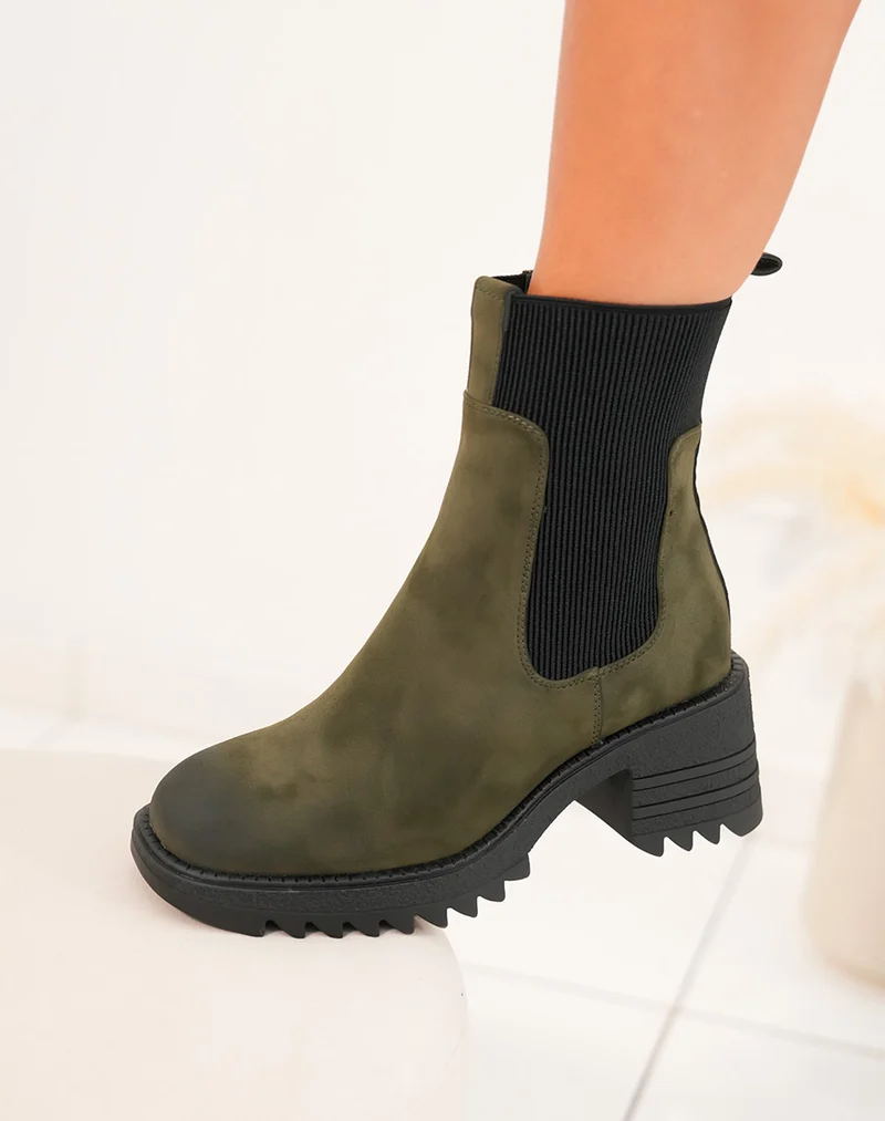 Bottines Femme Kaki Chic : Talon Subtil & Élastique