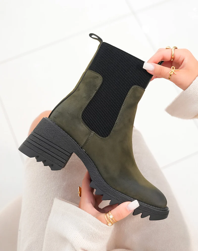 Bottines Femme Kaki Chic : Talon Subtil & Élastique