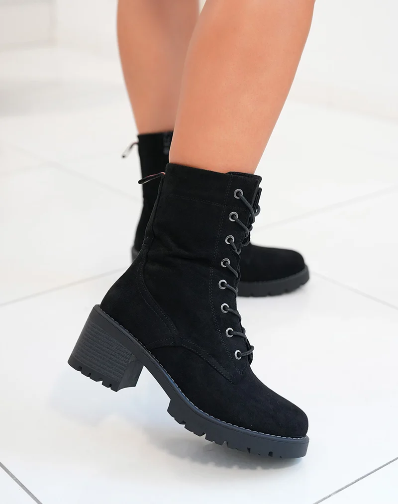 Bottines femme noires haut perchées en suédine