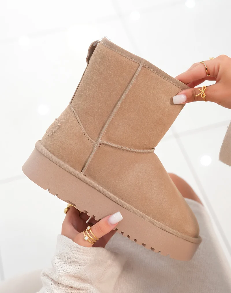 Bottines femme taupe en cuir à plateforme épaisse fourrées et tendance