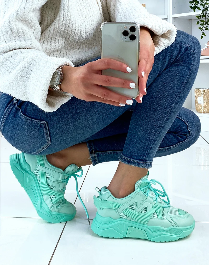 Baskets vert d?eau bi-mati?re ? plateforme XXL