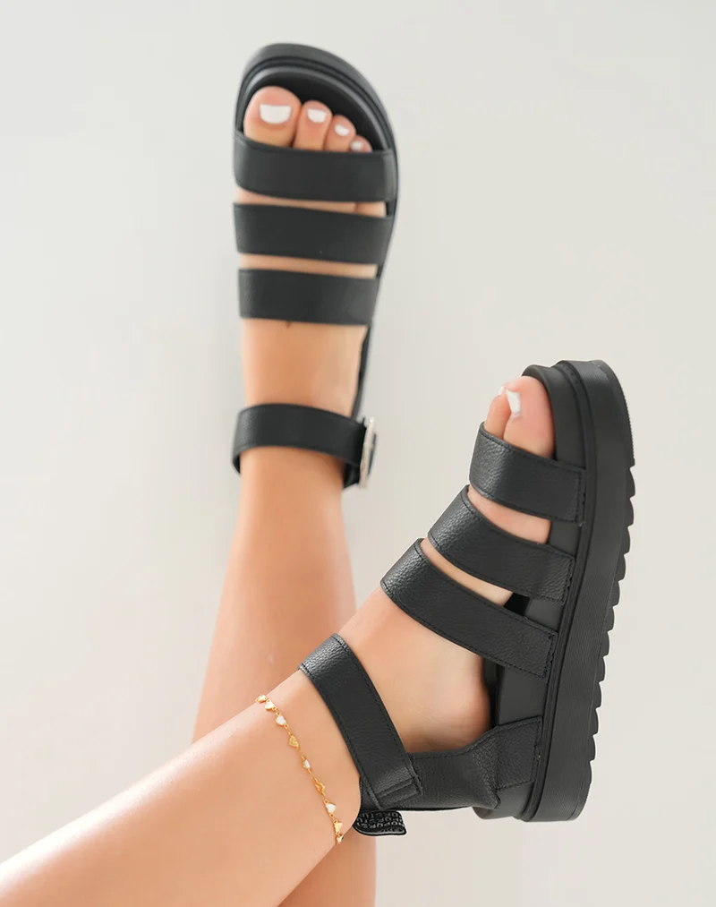 Sandales Noires Femme Élégantes à Plateforme - Style Urbain