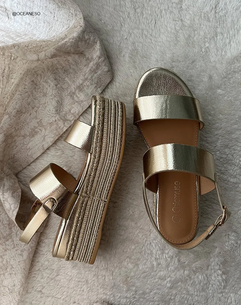 Sandales Pailletées Dorées à Plateforme - Chaussure Femme Au Confort Aérien