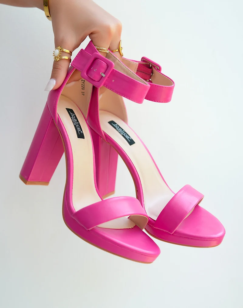 Sandales roses fushia à talon haut et à plateforme