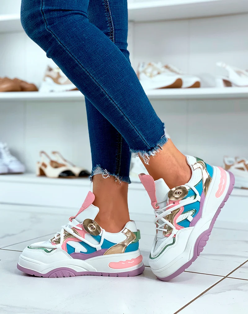 Baskets bi-couleurs à multiples détails et lacet en corde
