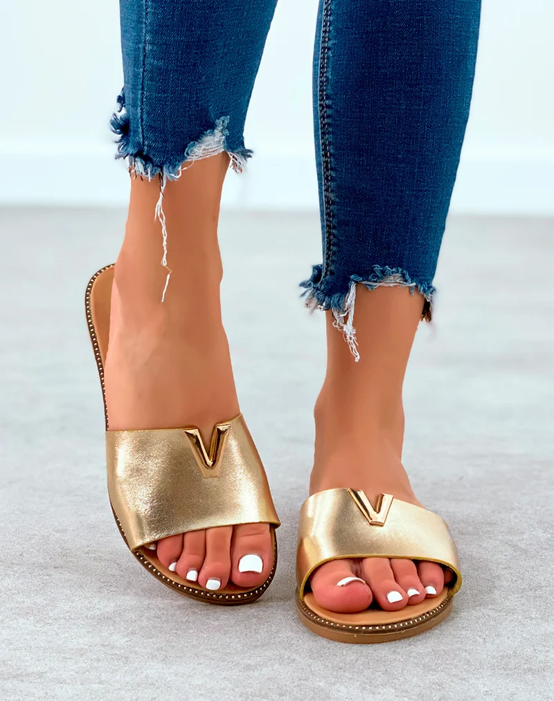 Mules dorée en suédine à détail dorée pour femme