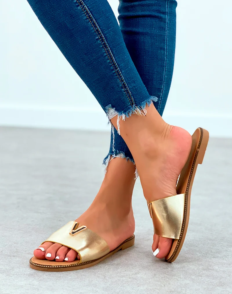 Mules dorée en suédine à détail dorée pour femme