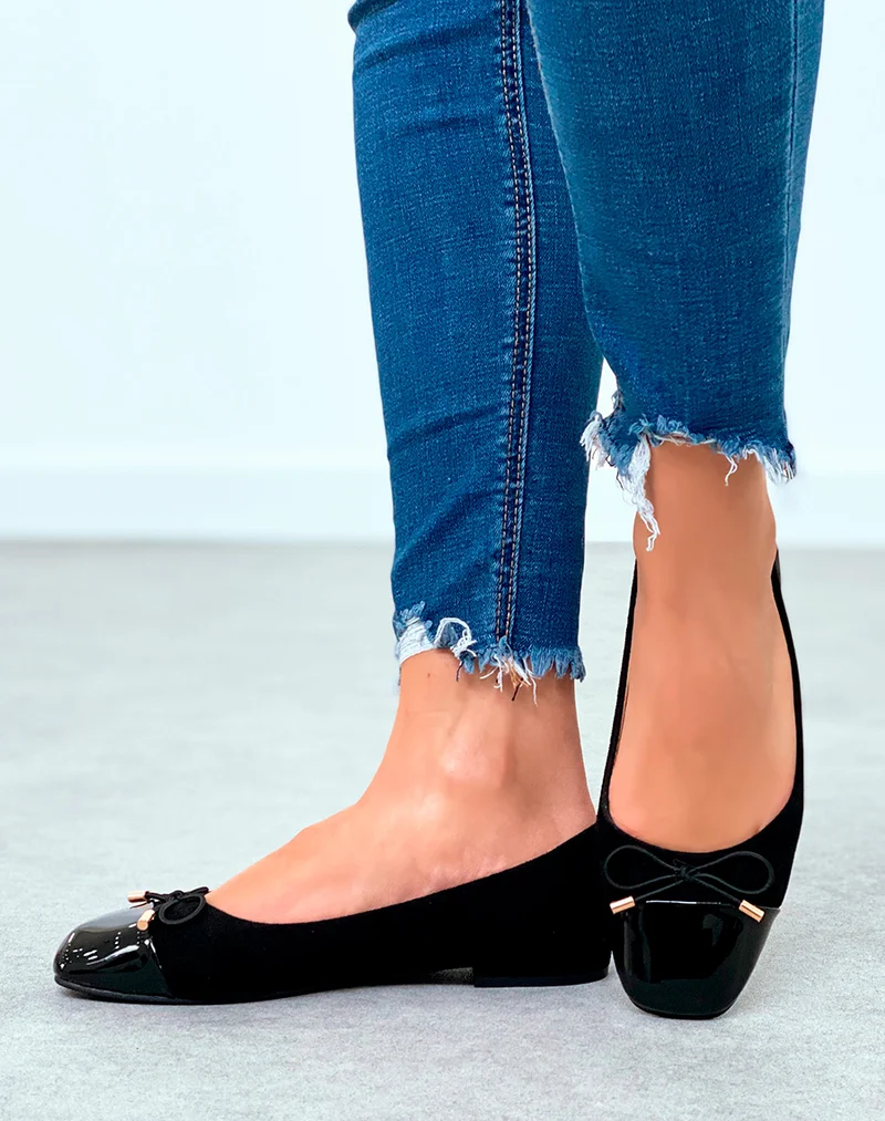 Ballerines noires en suédine pour femmes à détail nœud