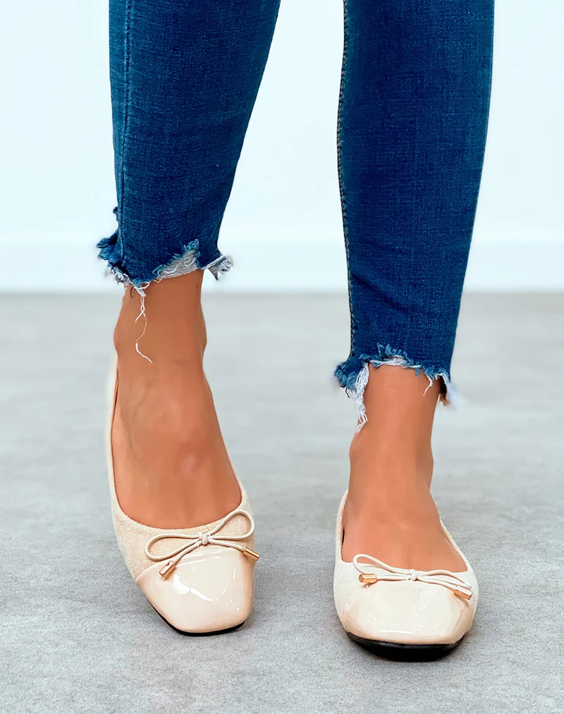 Ballerines beiges en suédine pour femmes à détail nœud