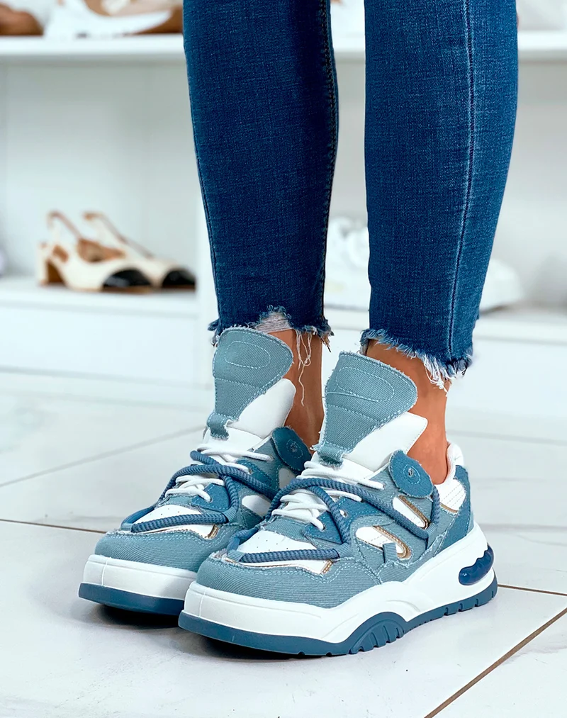 Baskets en jean à multiples détails et lacet en corde