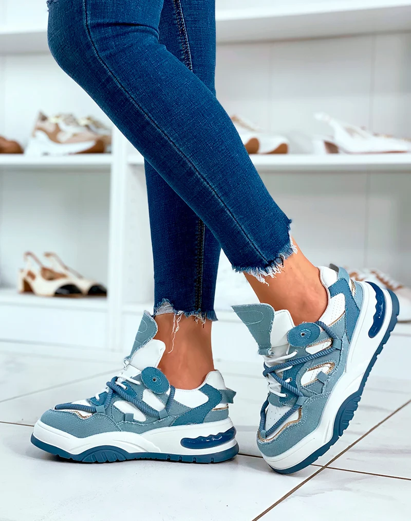 Baskets en jean à multiples détails et lacet en corde