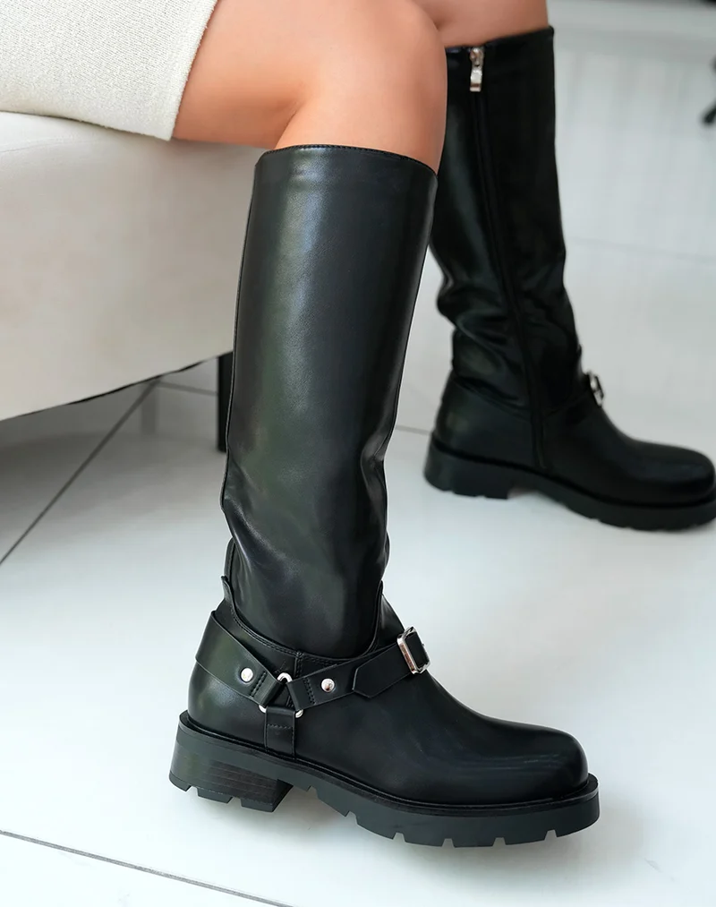 Bottes Noires à Semelle Crantée pour Femme