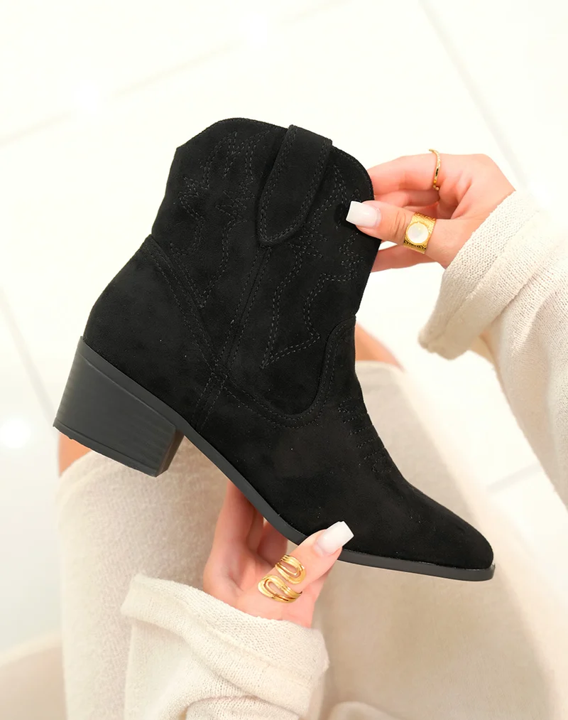 Bottines style santiag en suédine noire